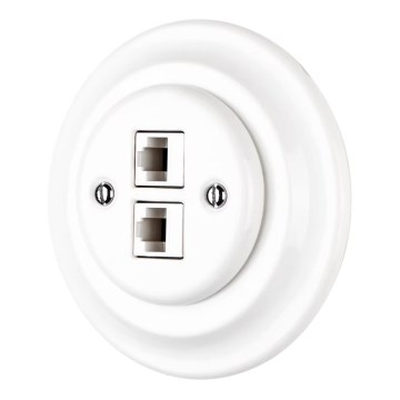 Bohemia-Design - Posliininen retro-tyylinen Ethernet-verkkopistorasia kehyksellä 2x CAT5e valkoinen