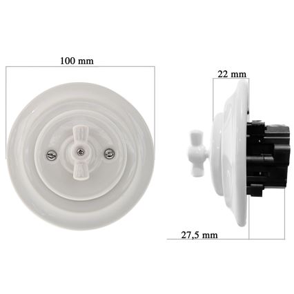 Bohemia-Design - Posliininen retro-tyylinen pyörivä himmennin kehyksellä 250V/10A valkoinen