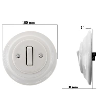 Bohemia-Design - posliininen retro-yksiosainen ovikellopainike kehyksellä, valkoinen