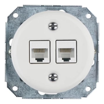 Bohemia-Design - posliininen retrohenkinen Ethernet-pistorasia ilman kehystä, 2x CAT5e, valkoinen