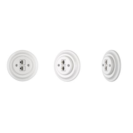 Bohemia-Design - posliininen retrohenkinen Ethernet-pistorasia ilman kehystä, 2x CAT5e, valkoinen