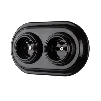 Bohemia-Design - posliininen retrotyylinen seinäpistorasia ilman kehystä 250V/16A, musta