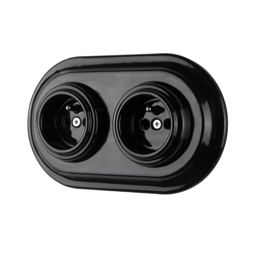 Bohemia-Design - posliininen retrotyylinen seinäpistorasia ilman kehystä 250V/16A, musta