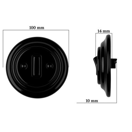 Bohemia-Design - Posliininen retrotyylinen yksiosainen kytkin kehyksellä nro 6 musta