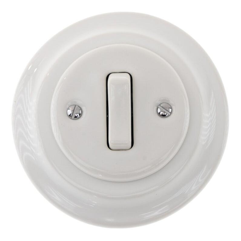 Bohemia-Design - Posliininen retrotyylinen yksiosainen valokatkaisin, kehys nro 1, valkoinen