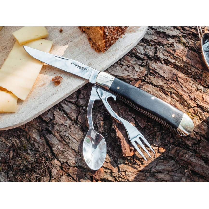 Böker - Taskuveitsi Magnum Bon Appetite 18,7 cm pakka, jossa aterimet