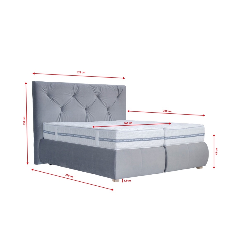 Boxspring-sänky patjalla ja toppauksella ELEN 160x200 cm harmaa