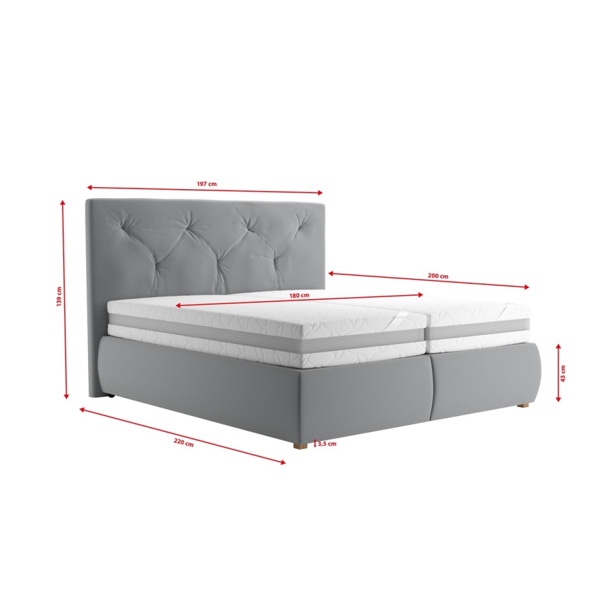 Boxspring-sänky patjalla ja toppauksella ELEN 180x200 cm harmaa