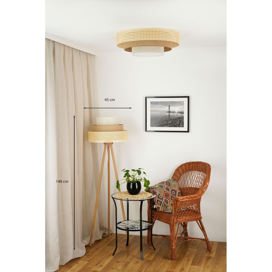 Brilagi - Lattiavalaisin CEDAR LUNETA 1xE27/15W/230V rottinki/ruskea/kerma