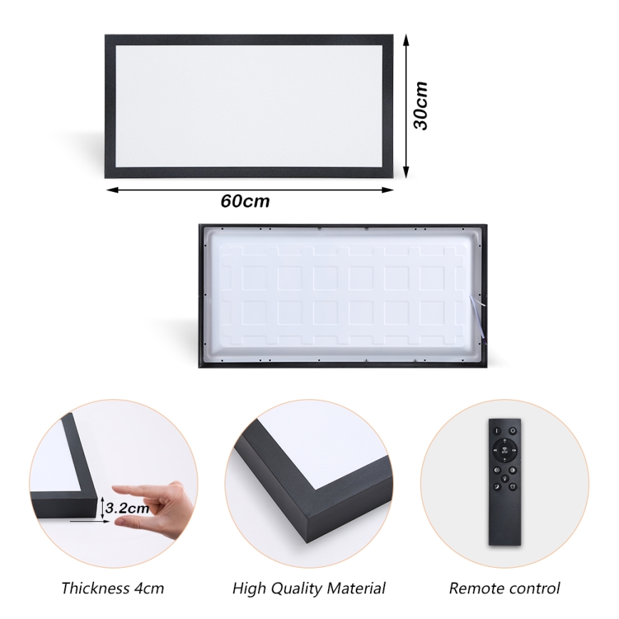 Brilagi - Himennettävä LED-kattovalaisin kylpyhuoneeseen FRAME SMART LED/30W/230V 30x60 cm 3000-6000K IP44 musta + kaukosäädin