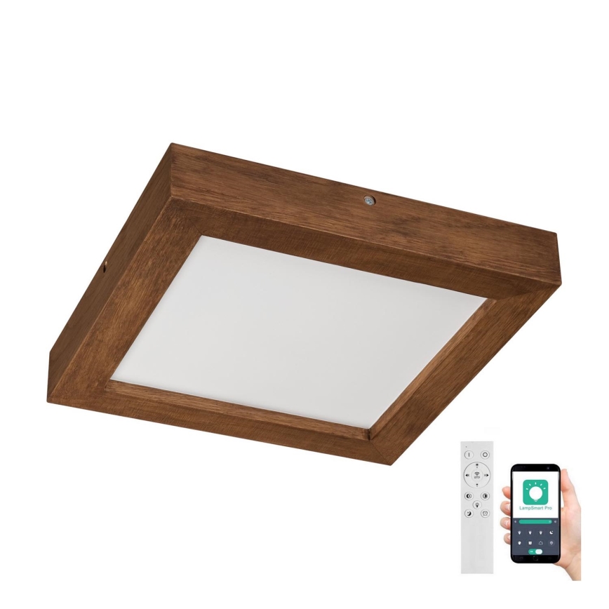 Brilagi - Himmennettävä kylpyhuoneen LED-kattovalaisin WOODY FRAME LED/24W/230V tammi kirsikka 30x30 cm 3000-6000K IP44 + kauko-ohjaus