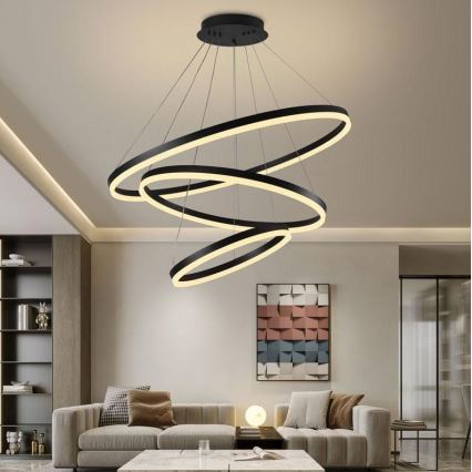 Brilagi - Himmennettävä LED-kattokruunu johdossa CIRCLE LED/125W/230V 3000-6500K musta + kauko-ohjaus