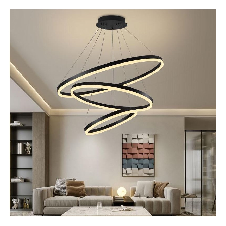 Brilagi - Himmennettävä LED-kattokruunu johdossa CIRCLE LED/125W/230V 3000-6500K musta + kauko-ohjaus