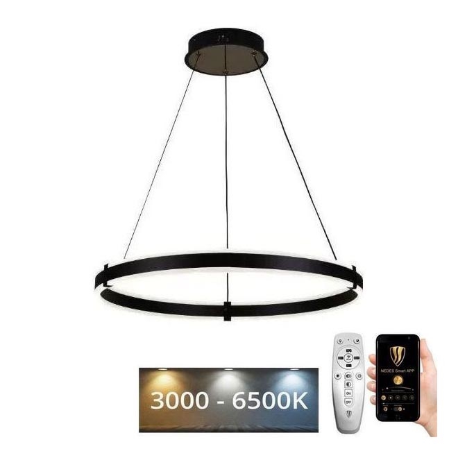 Brilagi - Himmennettävä LED-kattokruunu johdossa CIRCLE LED/85W/230V 3000-6500K musta + kauko-ohjaus