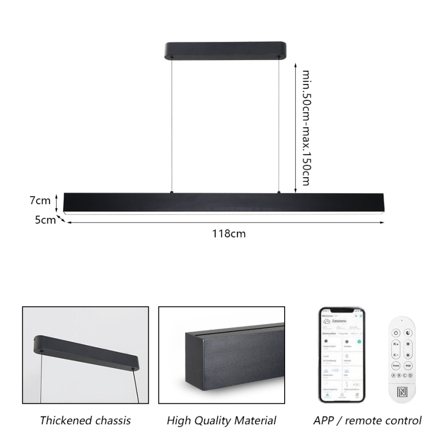 Brilagi - Himmennettävä LED-kattokruunu johdossa SLEEKLINE SMART LED/40W/230V 3000-6000K Wi-Fi Tuya musta + kauko-ohjaus