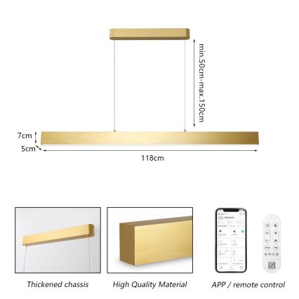 Brilagi - Himmennettävä LED-kattokruunu johdossa SLEEKLINE SMART LED/40W/230V 3000-6000K Wi-Fi Tuya kulta + kauko-ohjaus