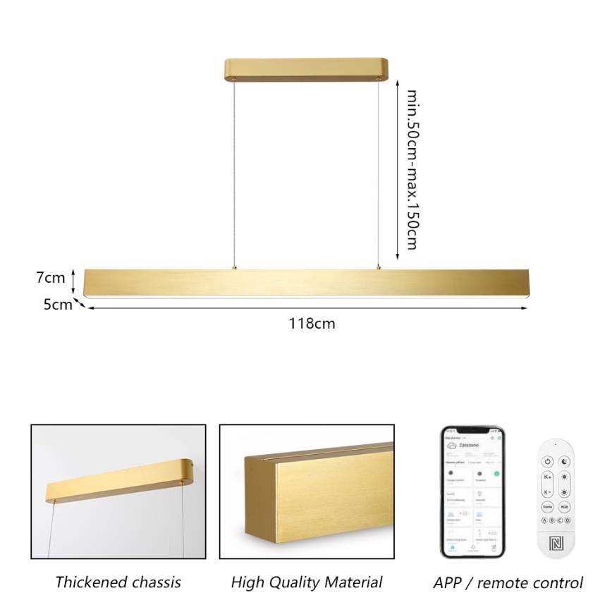 Brilagi - Himmennettävä LED-kattokruunu johdossa SLEEKLINE SMART LED/40W/230V 3000-6000K Wi-Fi Tuya kulta + kauko-ohjaus