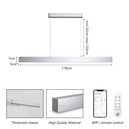 Brilagi - Himmennettävä LED-kattokruunu johdossa SLEEKLINE SMART LED/40W/230V 3000-6000K Wi-Fi Tuya hopea + kauko-ohjaus