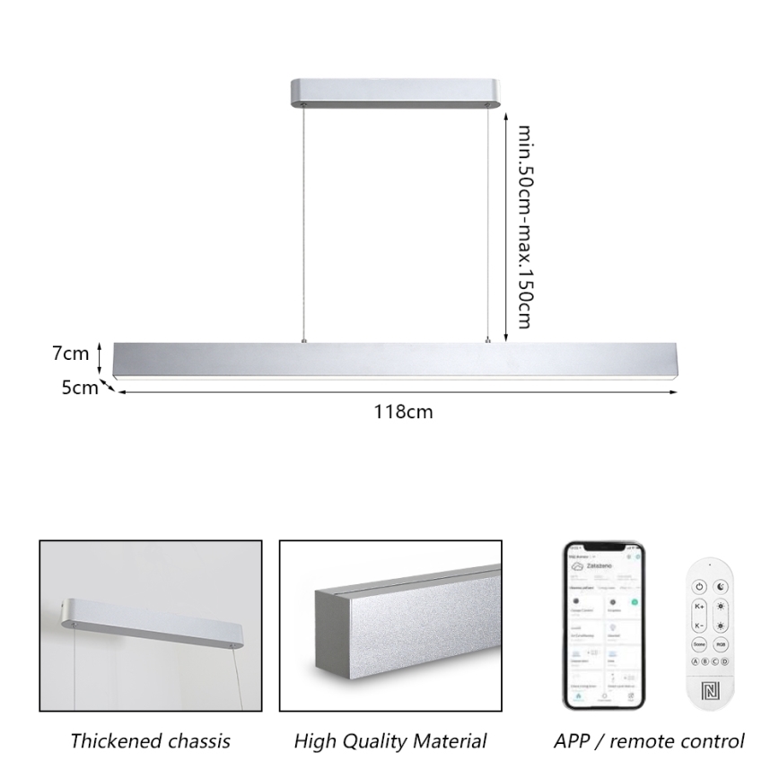 Brilagi - Himmennettävä LED-kattokruunu johdossa SLEEKLINE SMART LED/40W/230V 3000-6000K Wi-Fi Tuya hopea + kauko-ohjaus