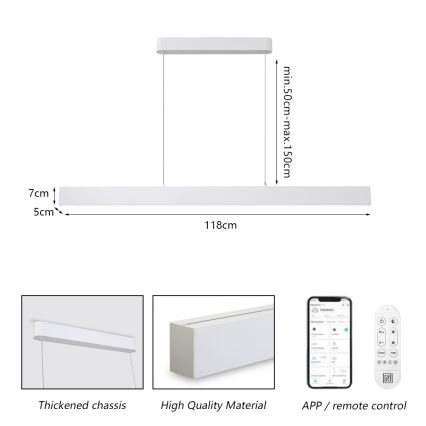 Brilagi - Himmennettävä LED-kattokruunu johdossa SLEEKLINE SMART LED/40W/230V 3000-6000K Wi-Fi Tuya valkoinen + kauko-ohjaus