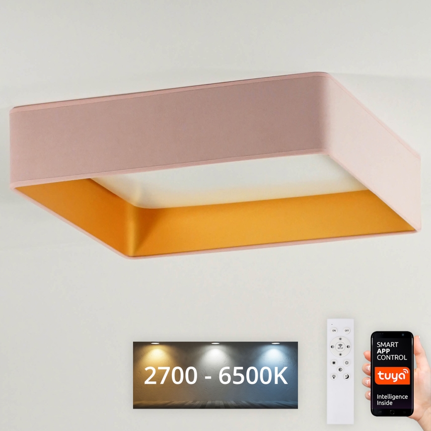 Brilagi - Himmennettävä LED-kattovalaisin VELVET SQUARE SMART LED/36W/230V 2700-6500K Wi-Fi Tuya + kauko-ohjaus vaaleanpunainen