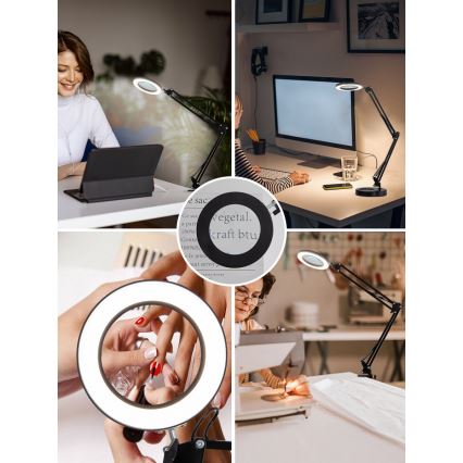 Brilagi - Himmennettävä LED-pöytävalaisin suurennuslasilla LENS LED/12W/5V 3000/4200/6000K musta