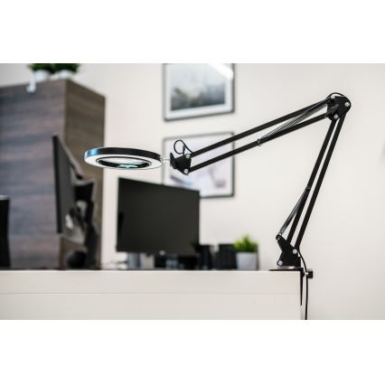 Brilagi - Himmennettävä LED-pöytävalaisin suurennuslasilla LENS LED/12W/5V 3000/4200/6000K musta