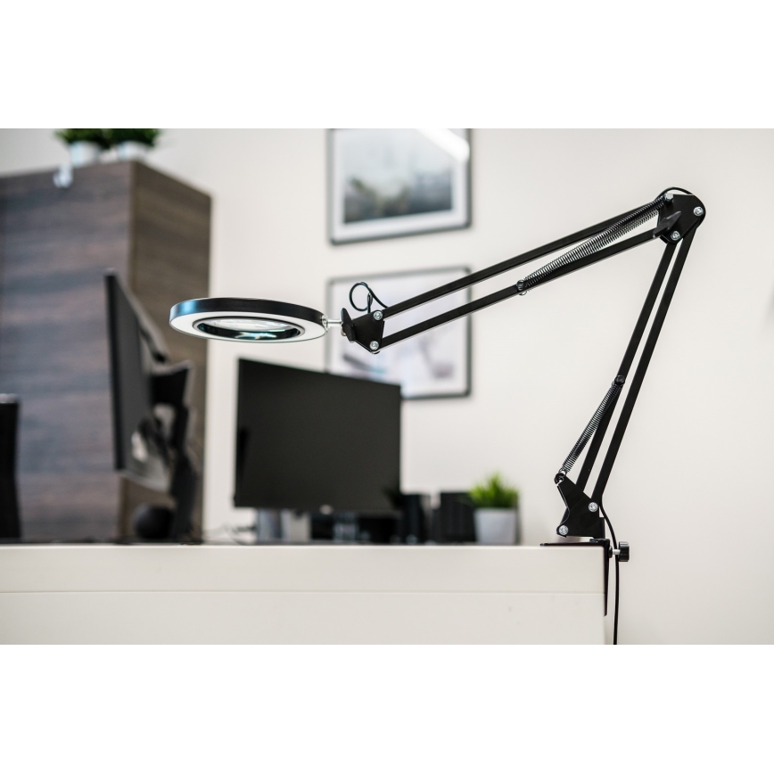 Brilagi - Himmennettävä LED-pöytävalaisin suurennuslasilla LENS LED/12W/5V 3000/4200/6000K musta