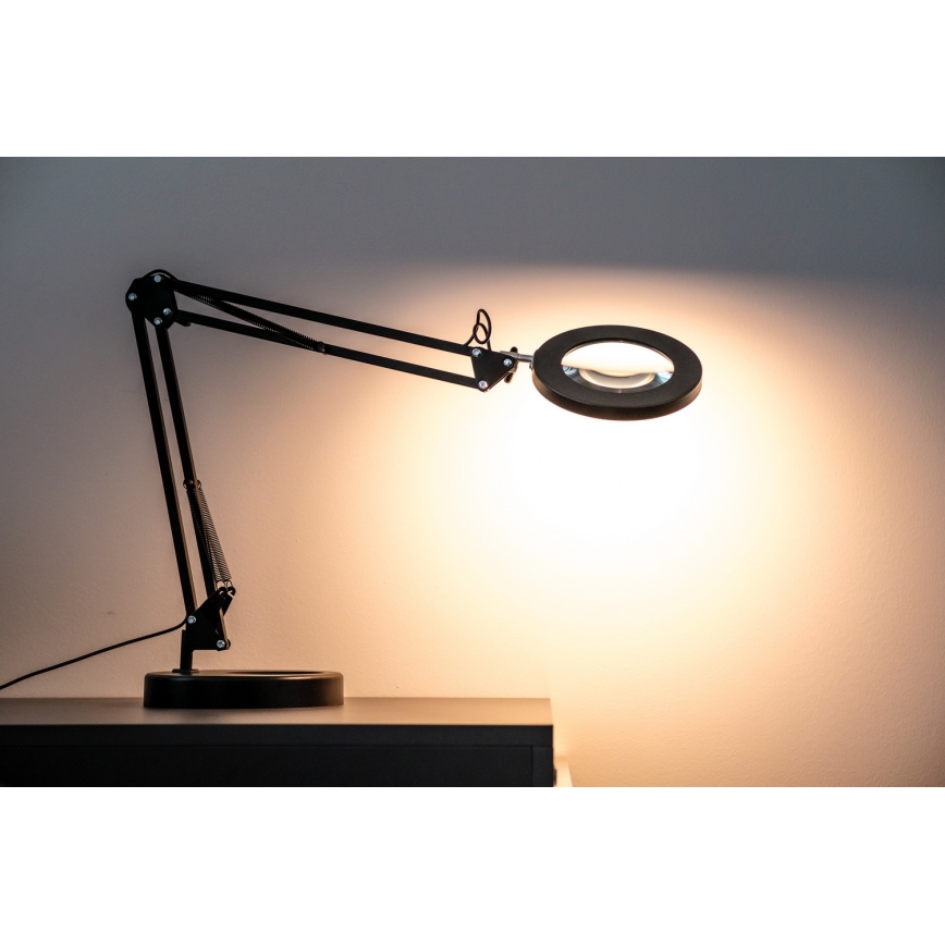 Brilagi - Himmennettävä LED-pöytävalaisin suurennuslasilla LENS LED/12W/5V 3000/4200/6000K musta