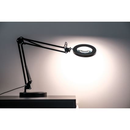 Brilagi - Himmennettävä LED-pöytävalaisin suurennuslasilla LENS LED/12W/5V 3000/4200/6000K musta