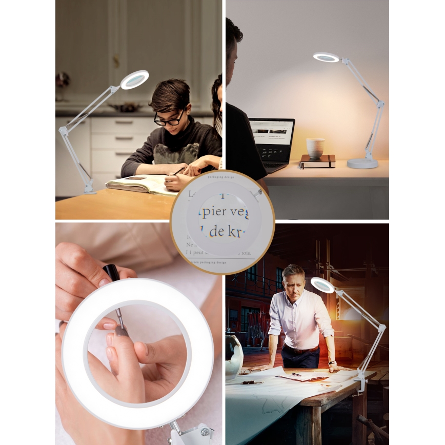 Brilagi - Himmennettävä LED-pöytävalaisin suurennuslasilla LENS LED/12W/5V 3000/4200/6000K valkoinen