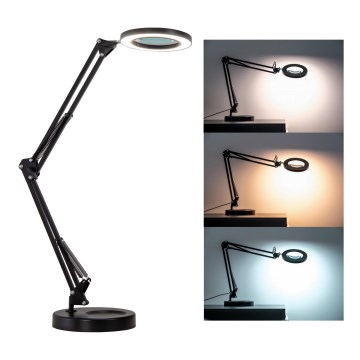 Brilagi - Himmennettävä LED-pöytävalaisin suurennuslasilla LENS LED/12W/5V 3000/4200/6000K musta