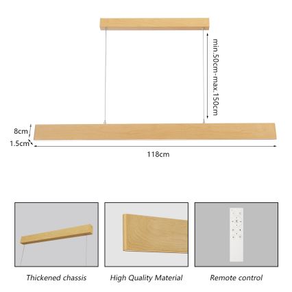 Brilagi - Himmennettävä riippuvalaisin kaapelilla SLIMLINE LED/40W/230V 3000-6000K tamminäköinen + kaukosäädin