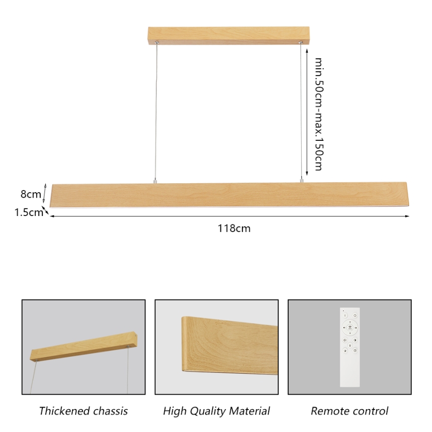 Brilagi - Himmennettävä riippuvalaisin kaapelilla SLIMLINE LED/40W/230V 3000-6000K tamminäköinen + kaukosäädin