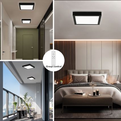 Brilagi - Himmennettävä kylpyhuoneen LED-kattovalaisin FRAME SMART LED/24W/230V 30x30 cm 3000-6000K IP44 musta + kauko-ohjaus