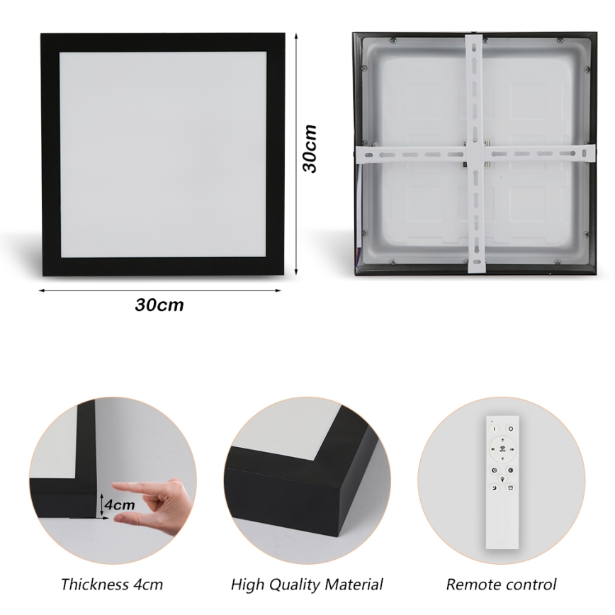 Brilagi - Himmennettävä kylpyhuoneen LED-kattovalaisin FRAME SMART LED/24W/230V 30x30 cm 3000-6000K IP44 musta + kauko-ohjaus