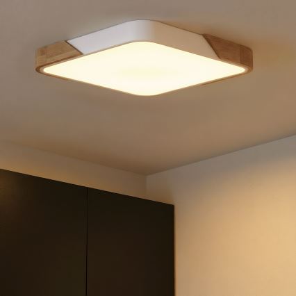 Brilagi - himmennettävä LED-kattovalaisin PILANA LED/48W/230V 3000-6500K tammi/valkoinen 56x56 cm + kaukosäädin