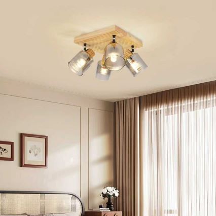 Brilagi - HYGGE-kohdevalaisin 4xE14/15W/230V kumipuu/savunvärinen