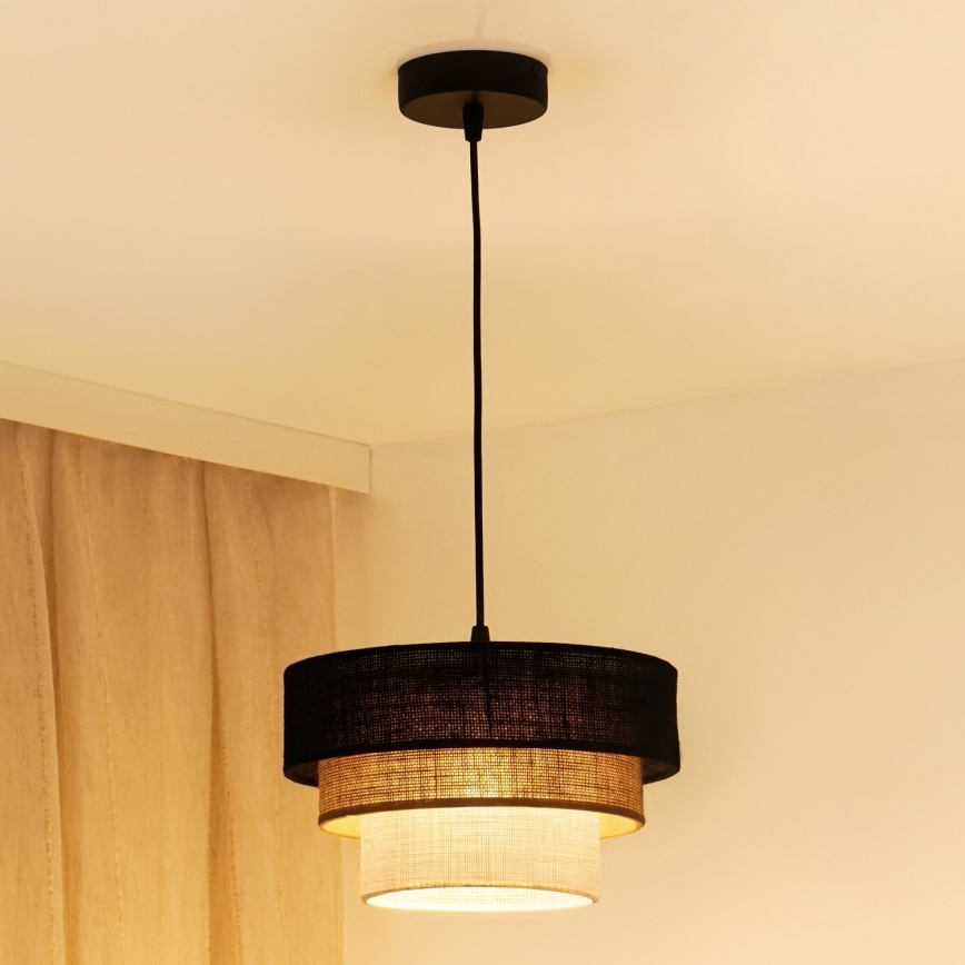 Brilagi - Kattokruunu johdossa ASPEN LUNETA 1xE27/15W/230V halkaisija 25 cm musta/beige/kerma