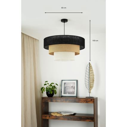 Brilagi - Kattokruunu johdossa ASPEN LUNETA 1xE27/15W/230V halkaisija 60 cm musta/beige/kerma