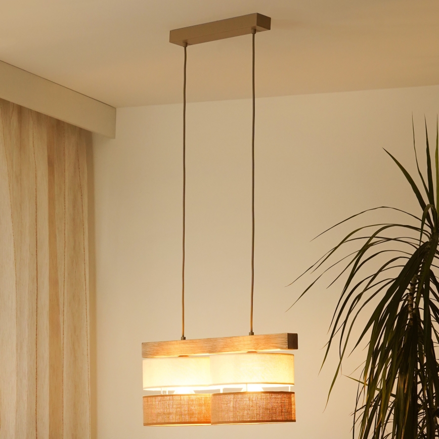Brilagi - Kattokruunu johdossa FOREST 2xE27/15W/230V mänty/beige/kerma