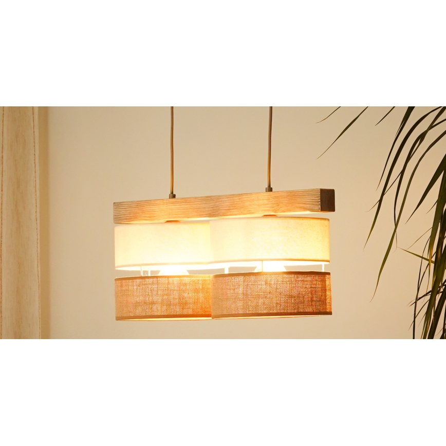 Brilagi - Kattokruunu johdossa FOREST 2xE27/15W/230V mänty/beige/kerma