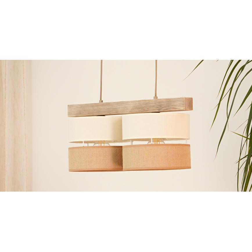 Brilagi - Kattokruunu johdossa FOREST 2xE27/15W/230V mänty/beige/kerma