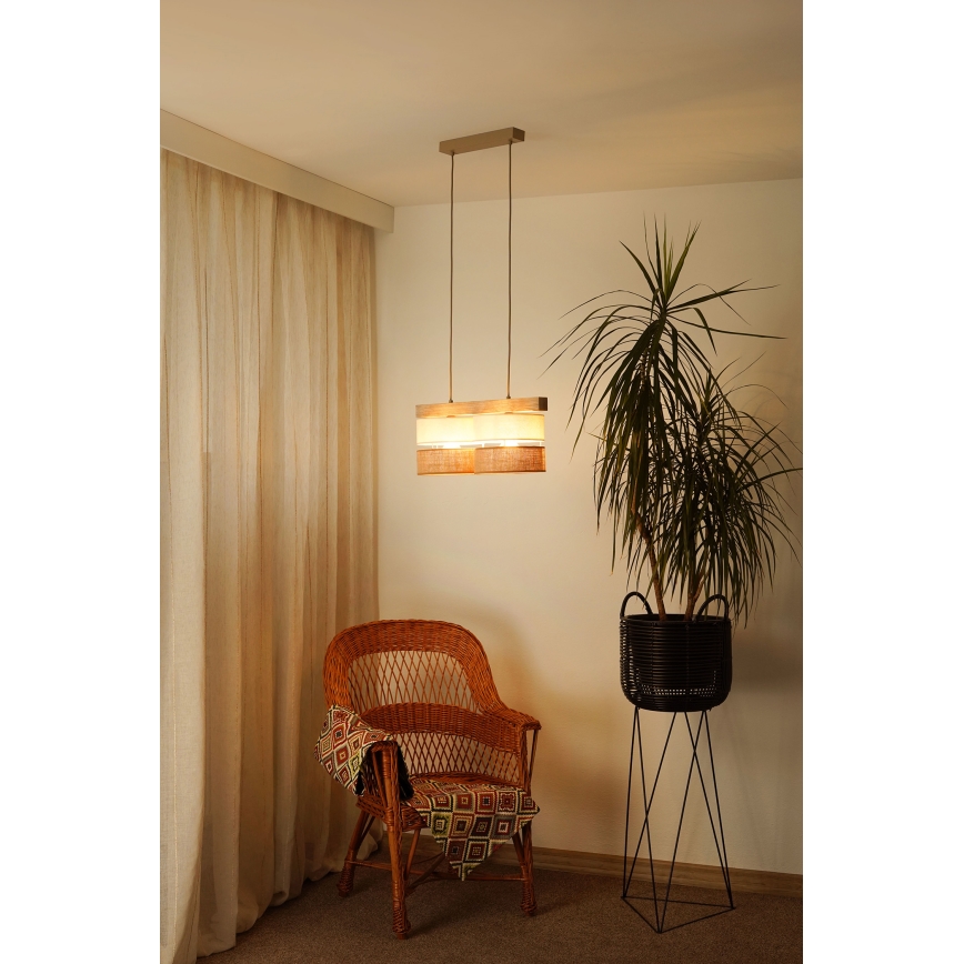 Brilagi - Kattokruunu johdossa FOREST 2xE27/15W/230V mänty/beige/kerma