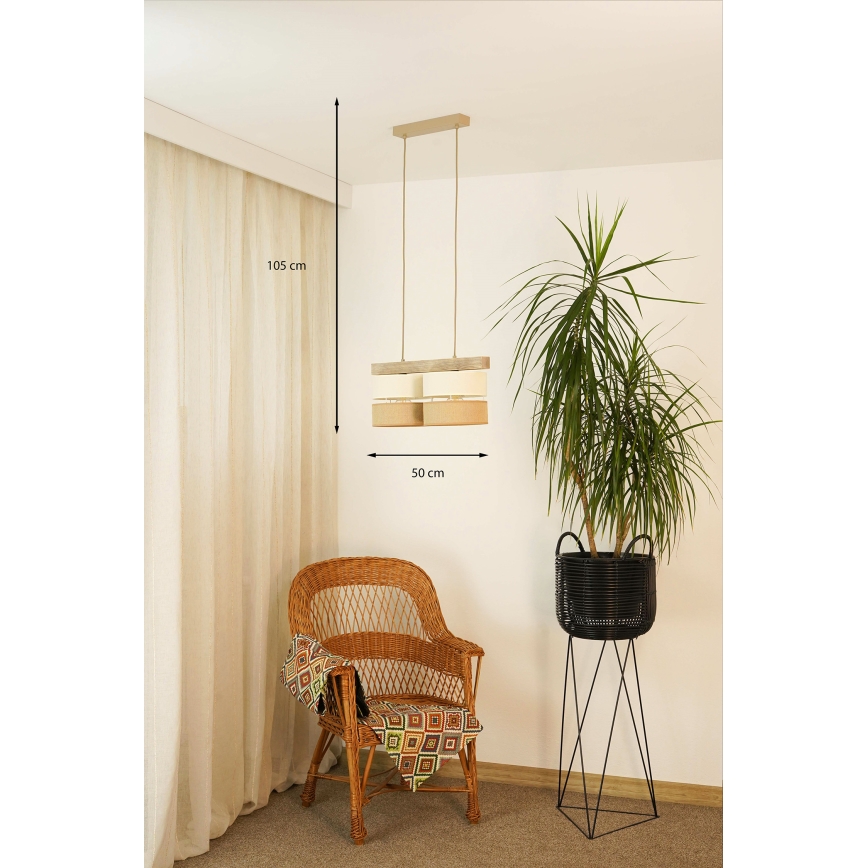 Brilagi - Kattokruunu johdossa FOREST 2xE27/15W/230V mänty/beige/kerma