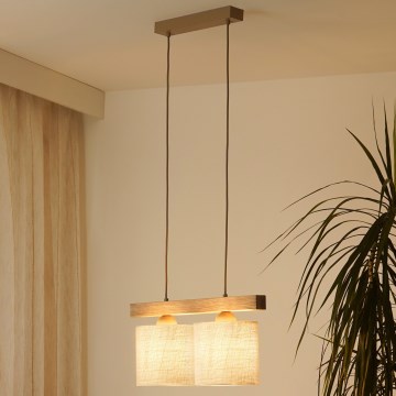 Brilagi - Kattokruunu johdossa FOREST 2xE27/15W/230V mänty/ruskea/kerma