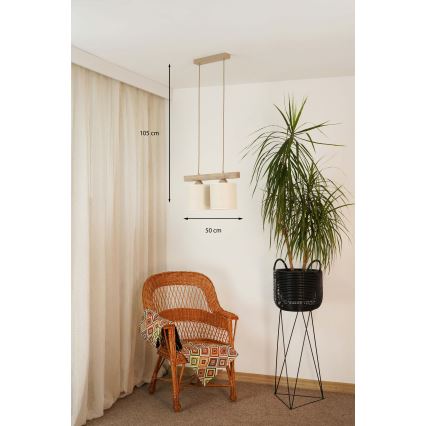 Brilagi - Kattokruunu johdossa FOREST 2xE27/15W/230V mänty/ruskea/kerma