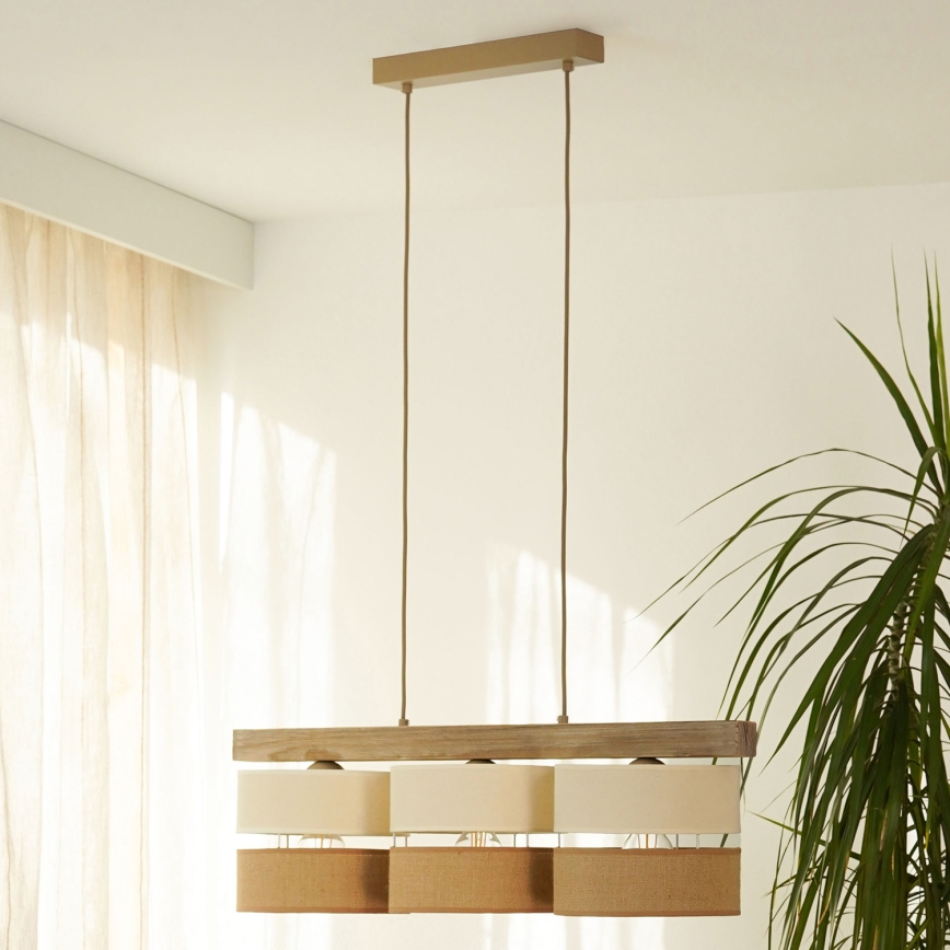Brilagi - Kattokruunu johdossa FOREST 3xE27/15W/230V mänty/beige/kerma