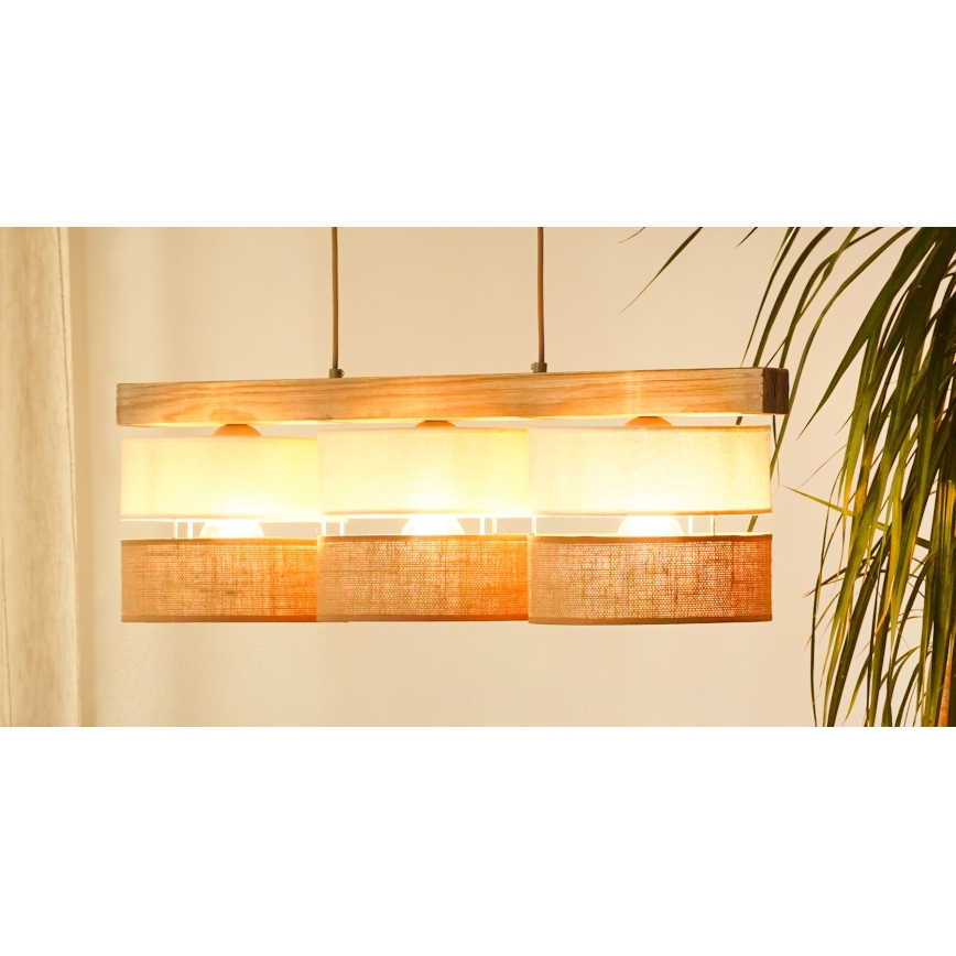 Brilagi - Kattokruunu johdossa FOREST 3xE27/15W/230V mänty/beige/kerma