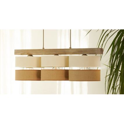 Brilagi - Kattokruunu johdossa FOREST 3xE27/15W/230V mänty/beige/kerma